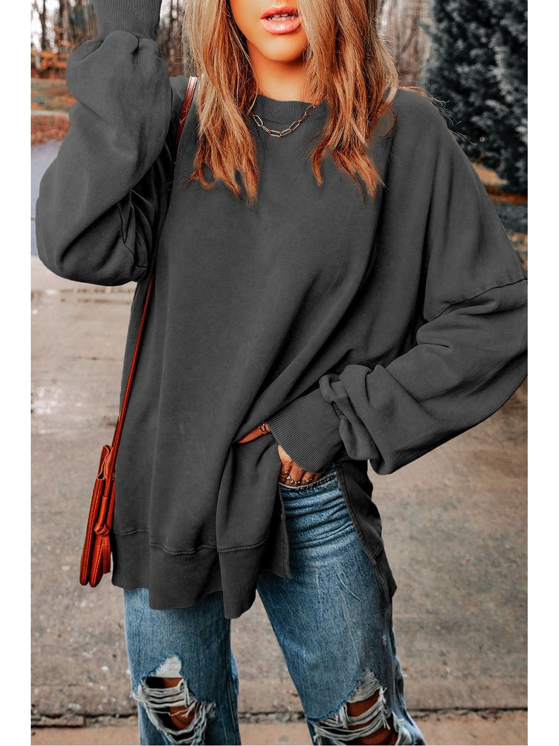 Women Dropped Shoulder Round Neck Long Sleeve Blouse nicholesgifts