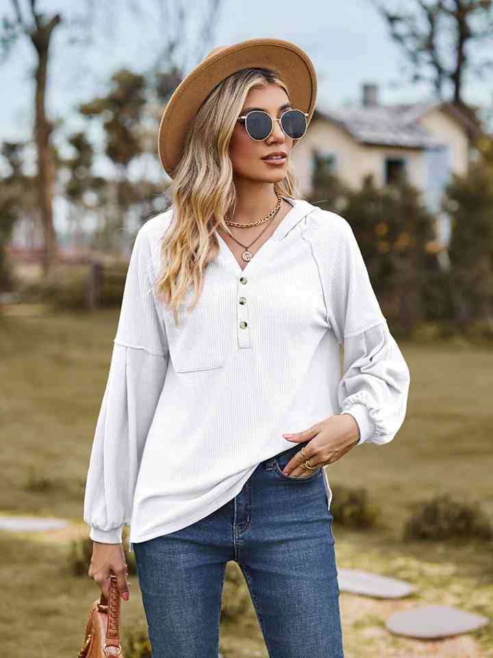 Women Dropped Shoulder Button-Down Hoodie nicholesgifts