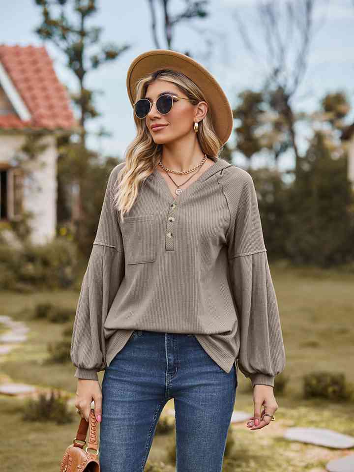 Women Dropped Shoulder Button-Down Hoodie nicholesgifts