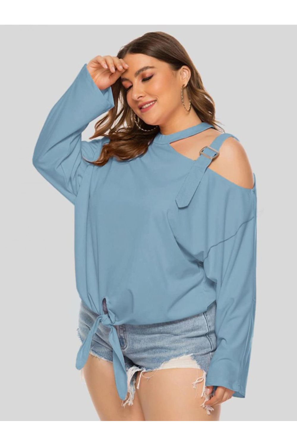 Plus Size Women Cold-Shoulder Tied Top nicholesgifts