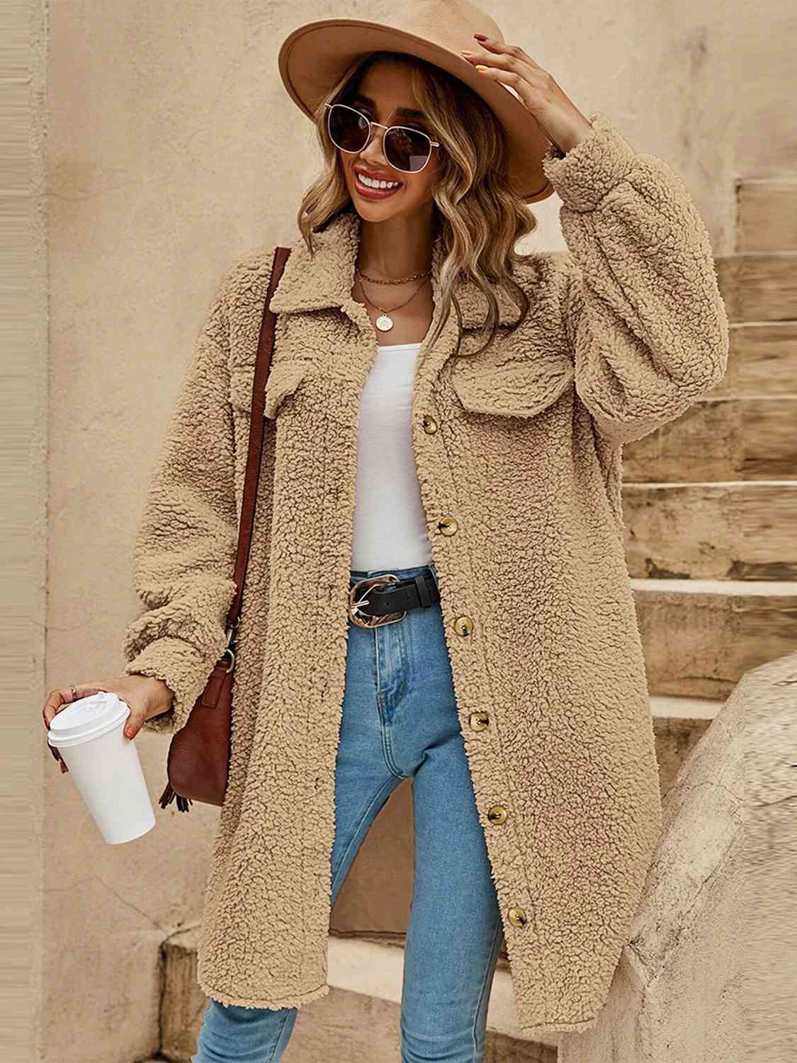 Women Collared Button Down Coat nicholesgifts