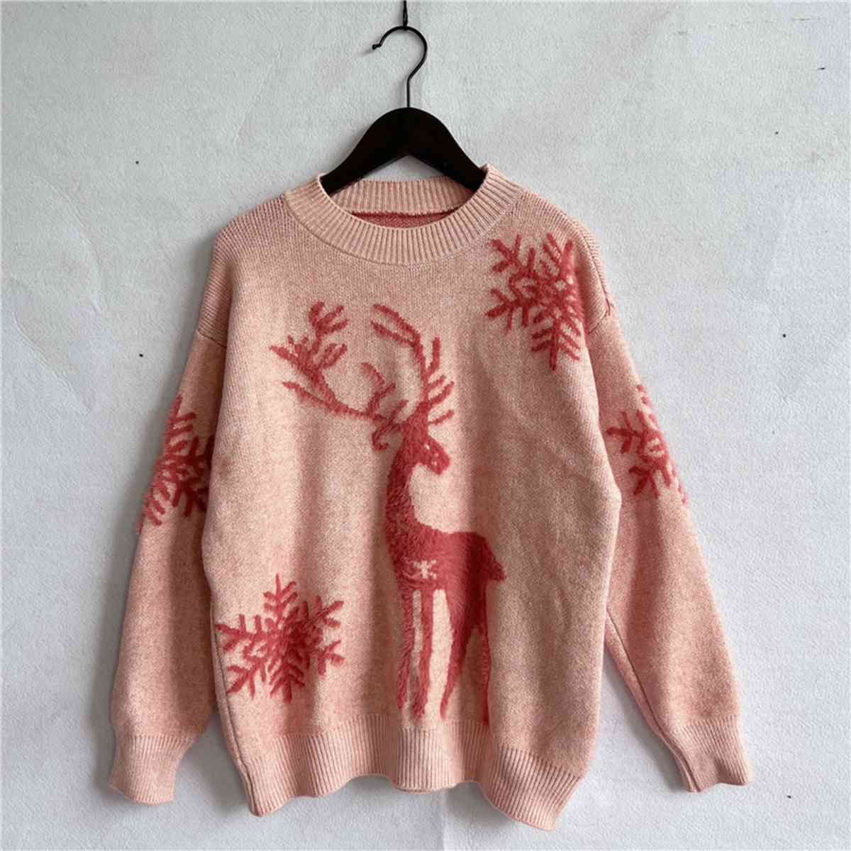 Women Reindeer and Snowflake Pattern Christmas Sweater