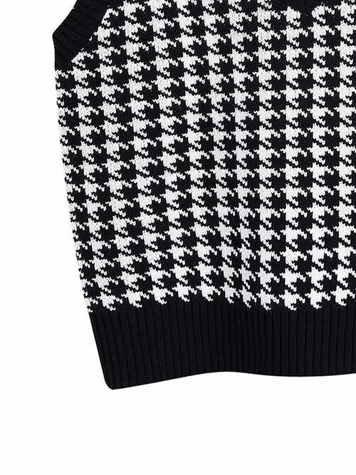 Women Houndstooth V-Neck Sweater Vest nicholesgifts