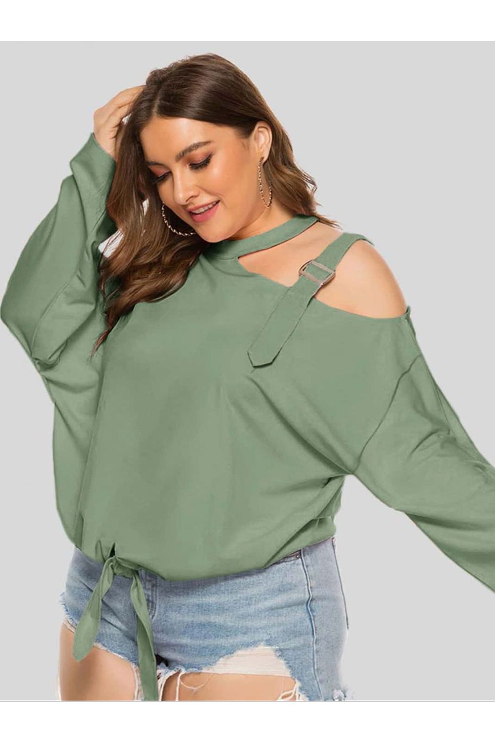 Plus Size Women Cold-Shoulder Tied Top nicholesgifts