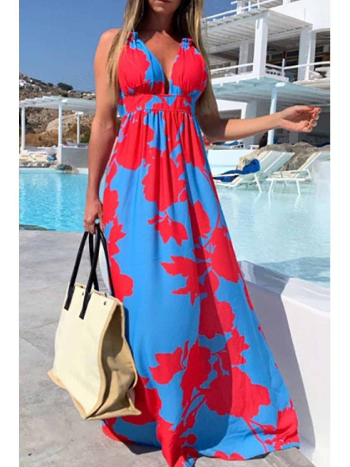 Women Contrast Halter Neck Maxi Dress nicholesgifts