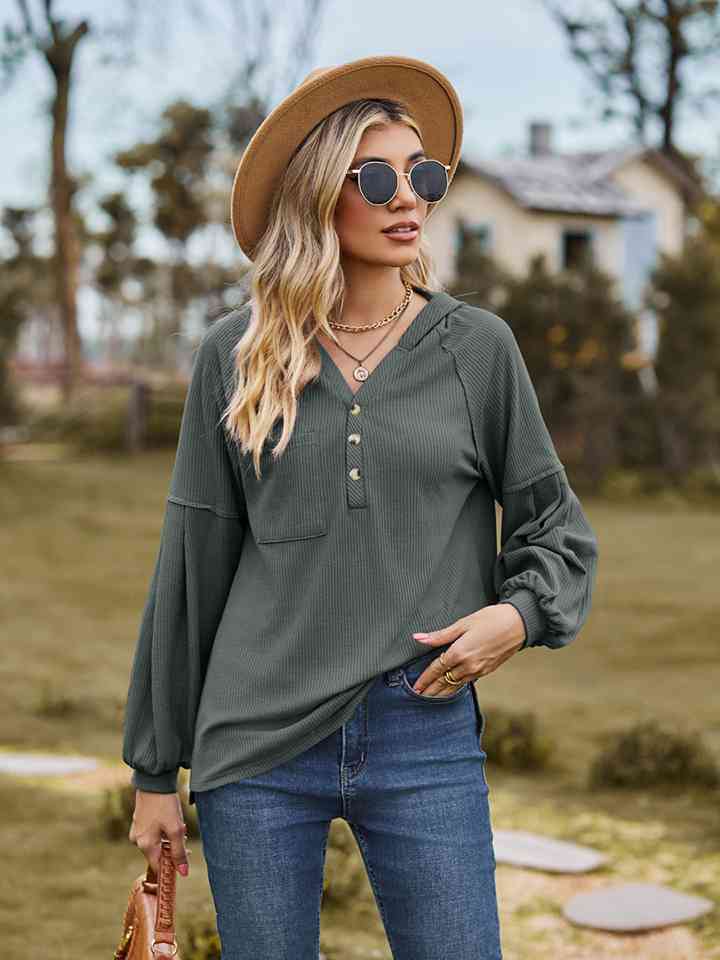 Women Dropped Shoulder Button-Down Hoodie nicholesgifts