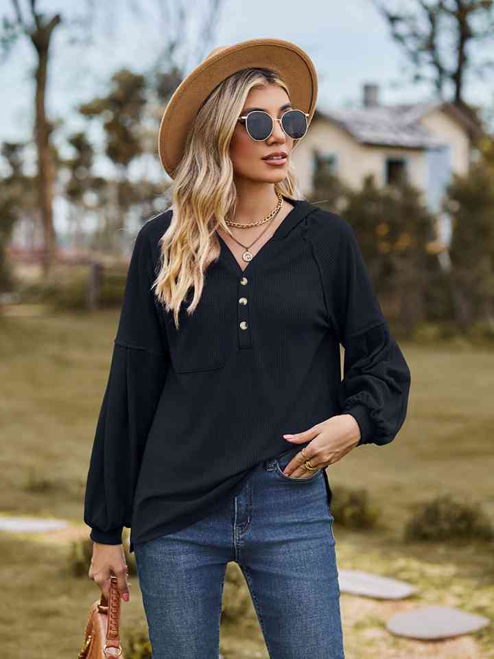 Women Dropped Shoulder Button-Down Hoodie nicholesgifts