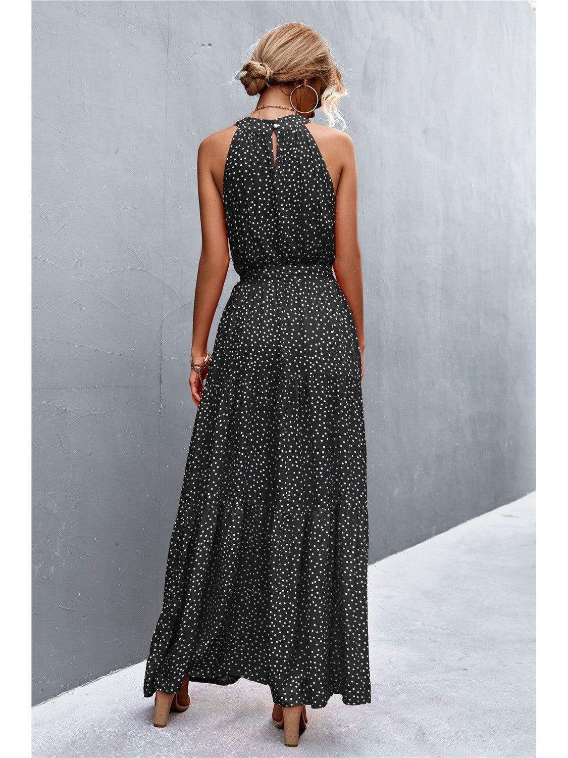 Women Printed Sleeveless Tie Waist Maxi Dress nicholesgifts