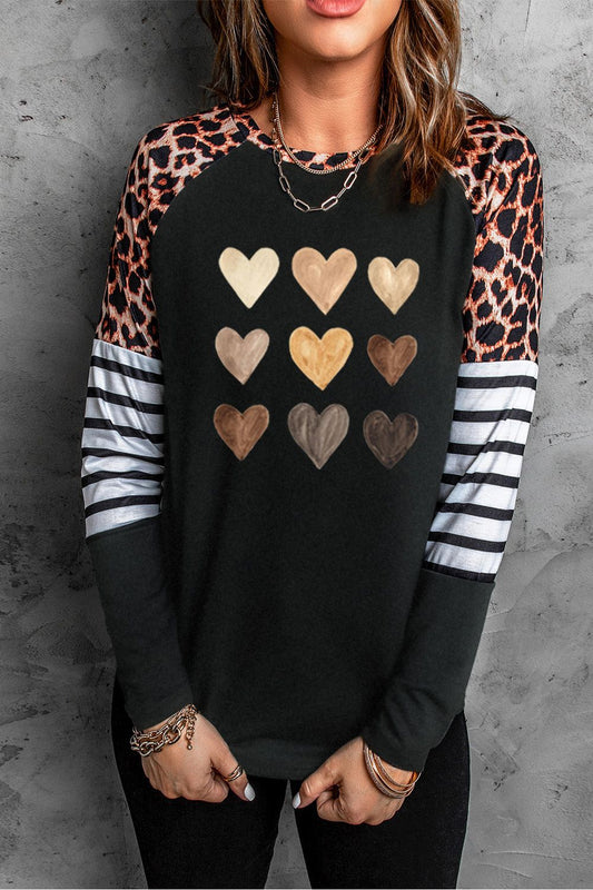 Women Heart Striped Long Raglan Sleeve Tee nicholesgifts