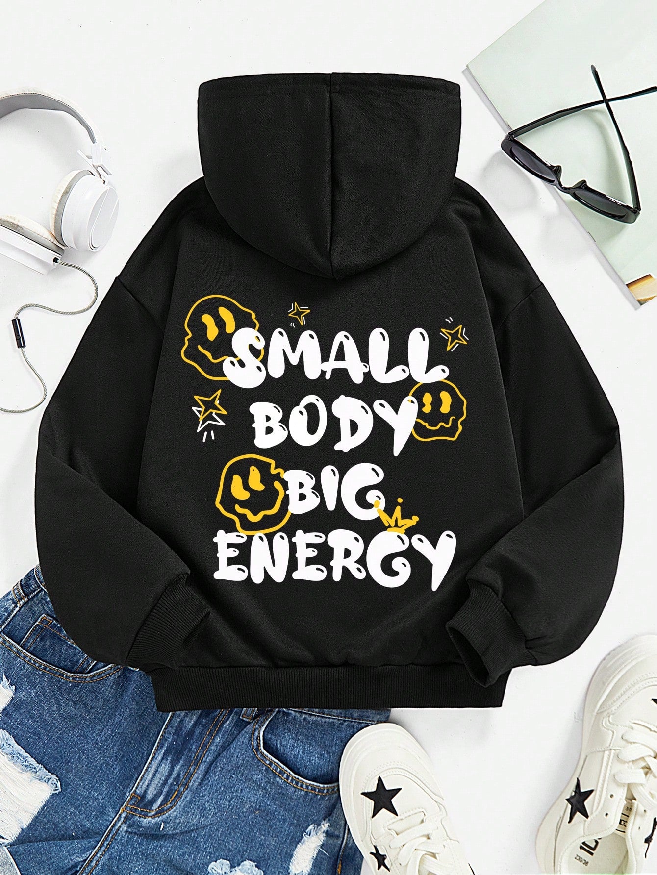 Girls Small Body Big Energy Loose Fit Casual Hoodie