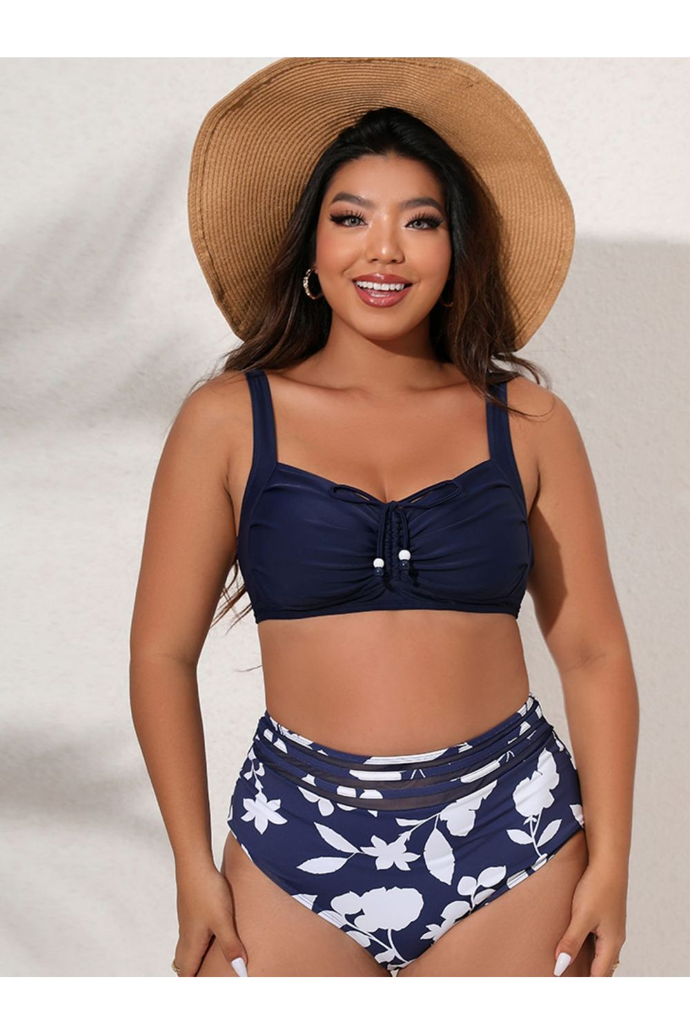Plus Size Women Printed Gathered Detail Bikini Set