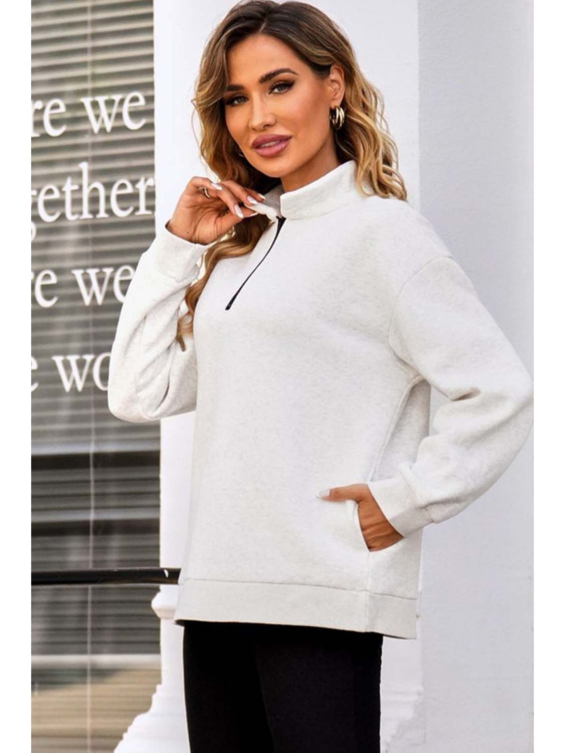 Women Quarter Zip Dropped Shoulder Sweatshirt nicholesgifts