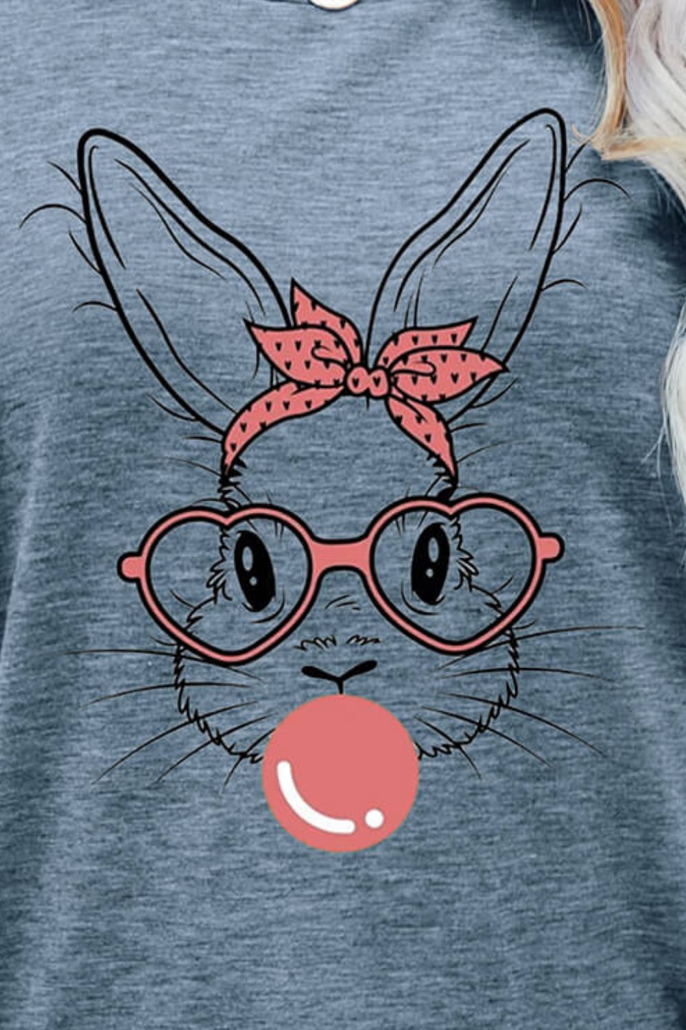 Women Easter Bunny Graphic Round Neck T-Shirt nicholesgifts