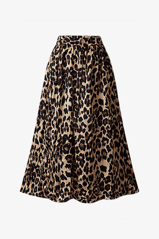 Plus Size Women Leopard Print Midi Skirt - NicholesGifts.online