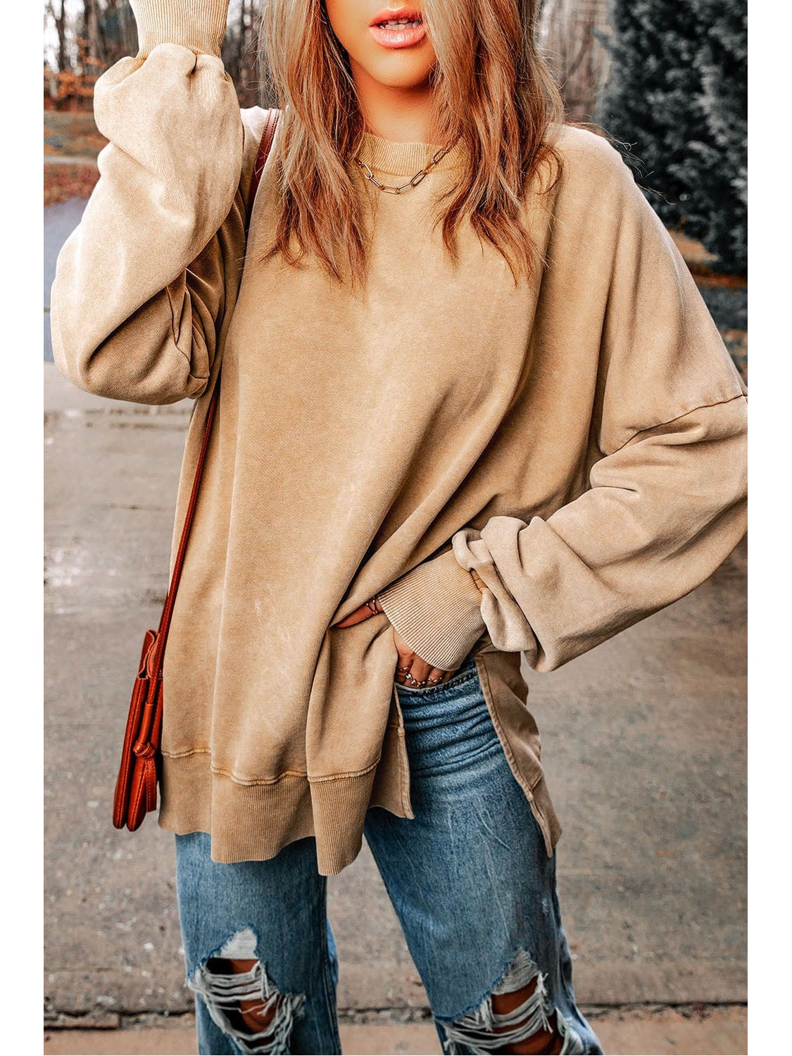 Women Dropped Shoulder Round Neck Long Sleeve Blouse nicholesgifts