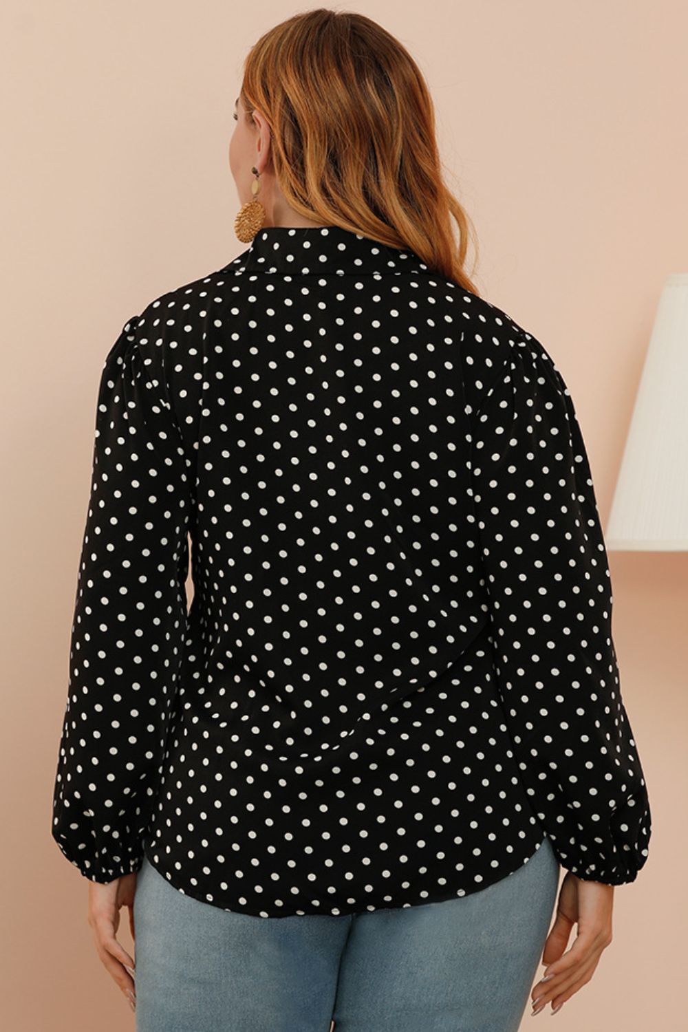 Women Plus Size Black Polka Dot Balloon Sleeve Shirt nicholesgifts