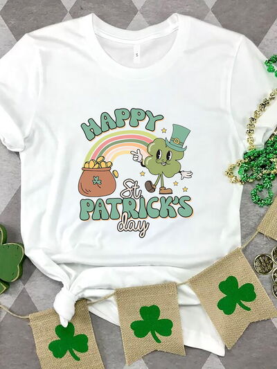 Happy St Patrick's Day Women Round Neck Short Sleeve T-Shirt nicholesgifts