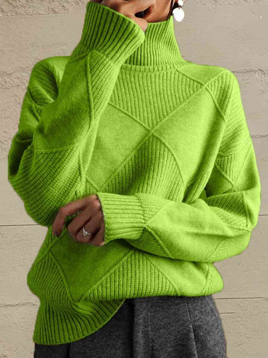 Women Geometric Turtleneck Long Sleeve Sweater