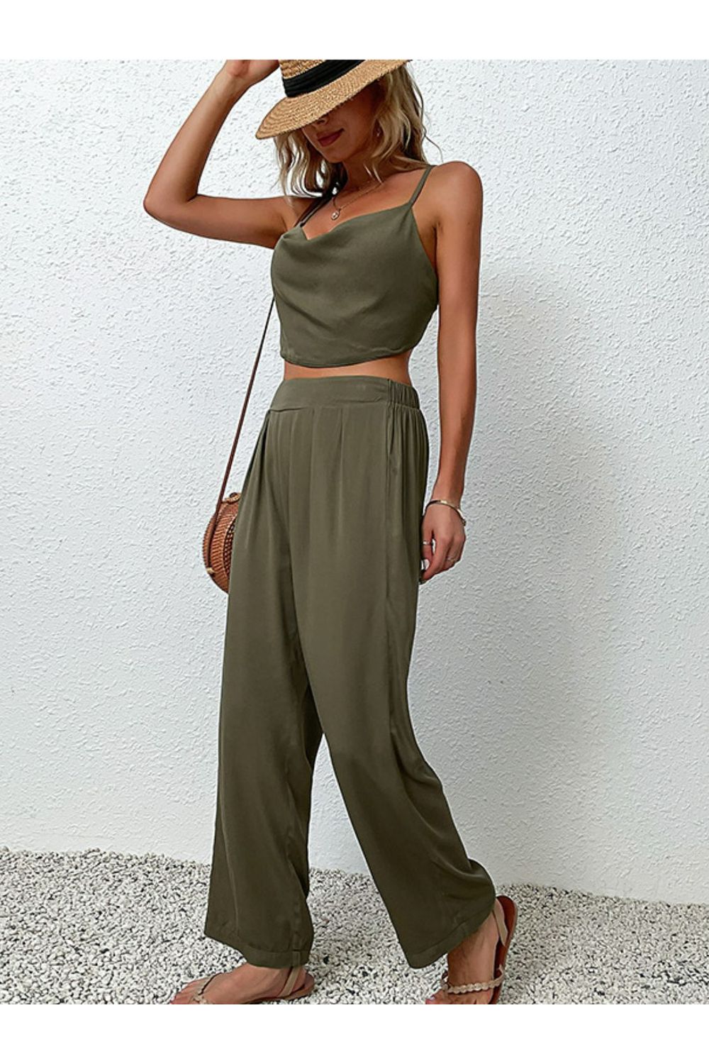 Women Crisscross Back Cropped Top and Pants Set nicholesgifts