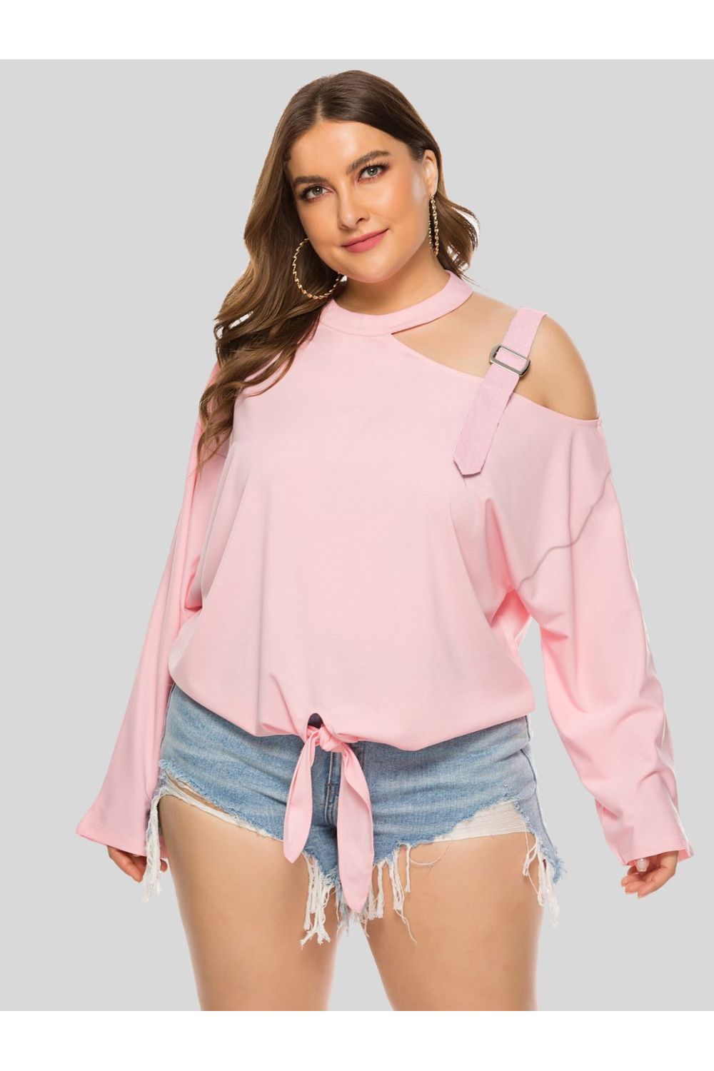 Plus Size Women Cold-Shoulder Tied Top nicholesgifts