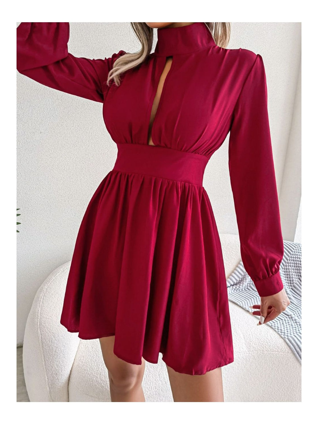 Women Cutout Turtleneck A-Line Mini Dress nicholesgifts