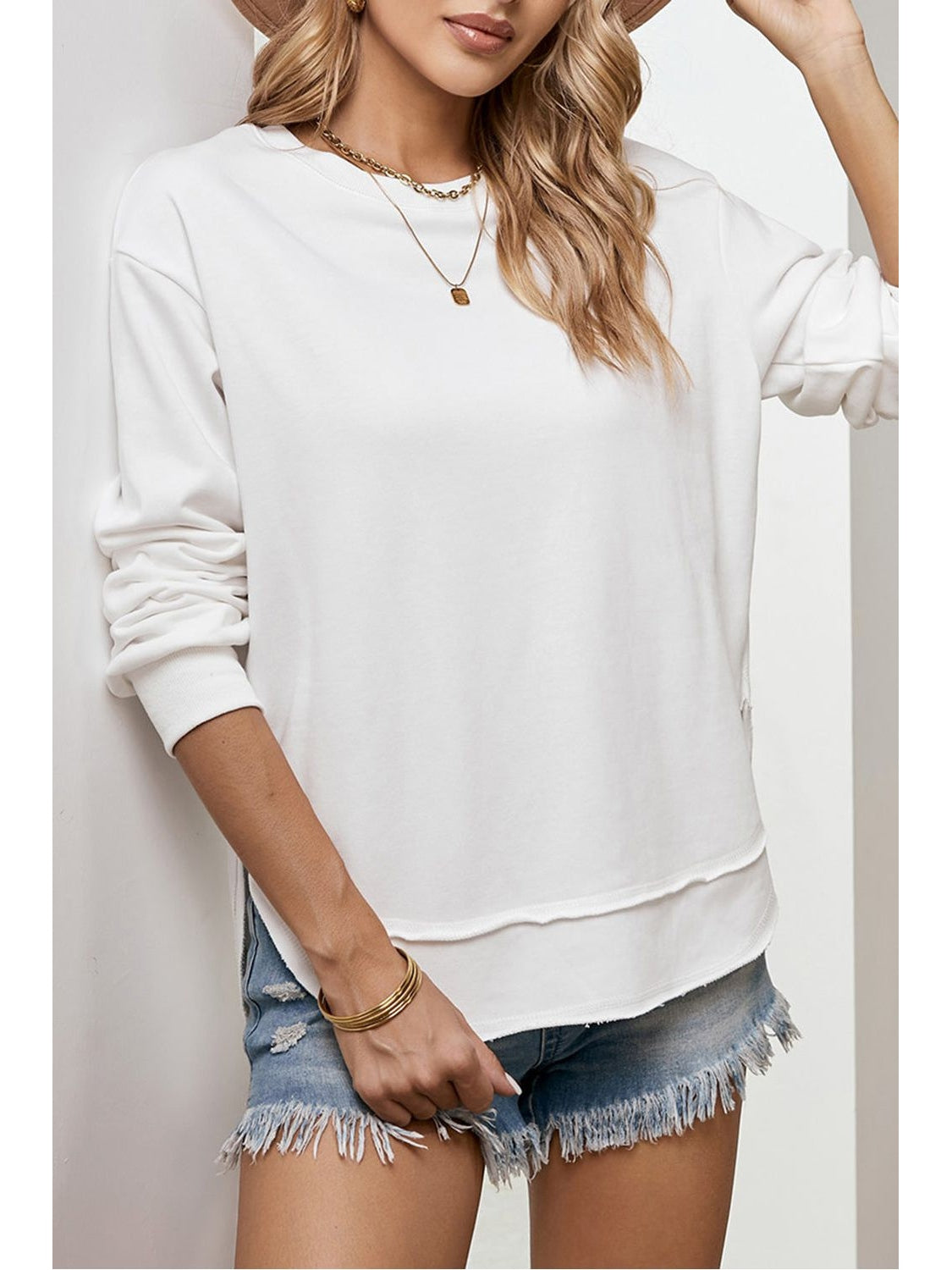 Women Side Slit Drop Shoulder Sweatshirt nicholesgifts