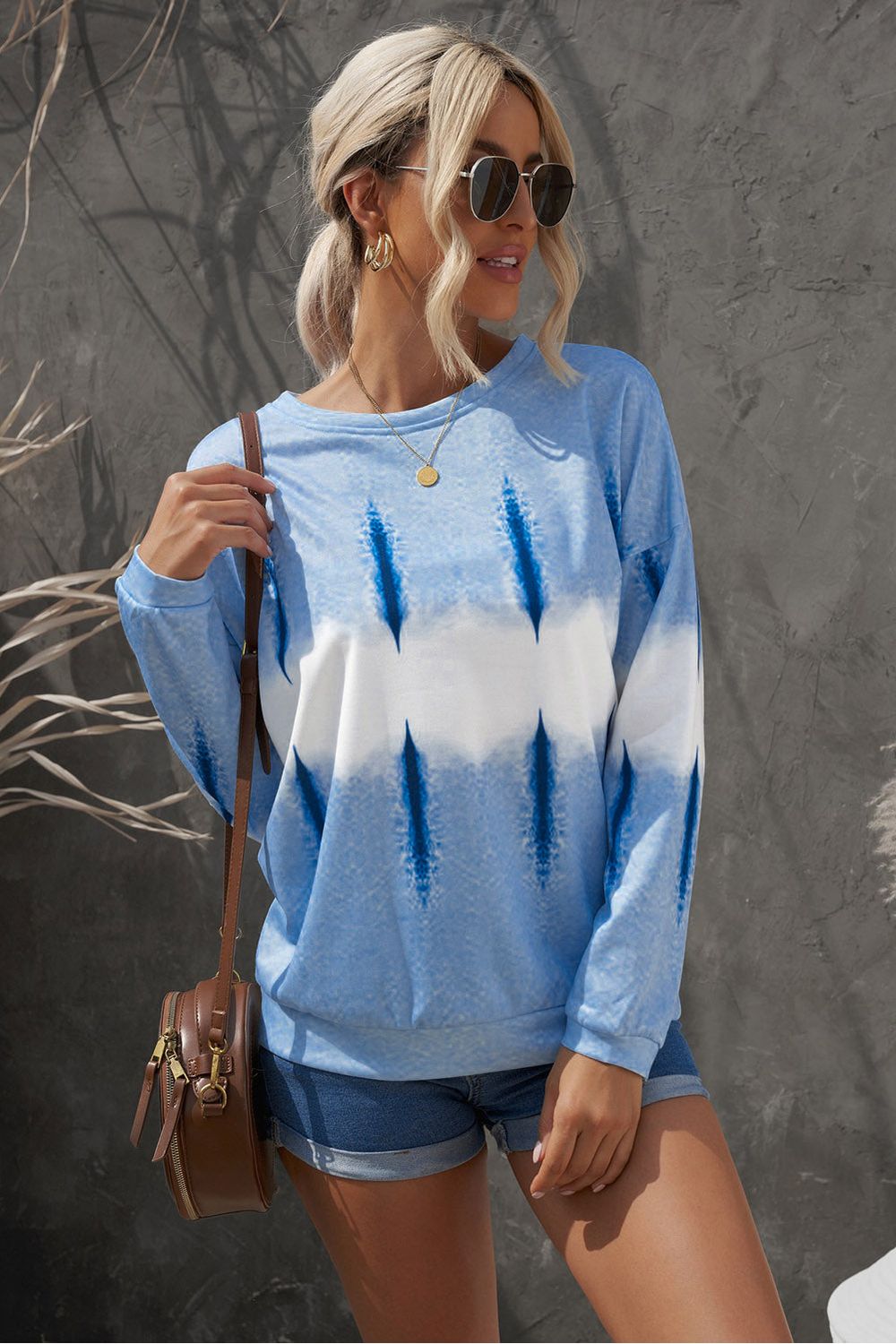 Women Tie-Dye Drop Shoulder Round Neck Sweatshirt nicholesgifts