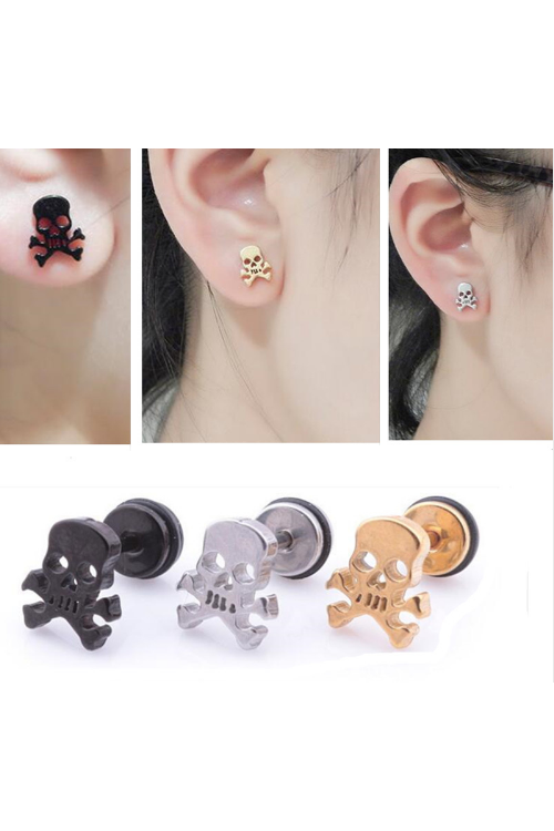 Women Rocked Out Hollowed Out Stainless Steel Skull Earrings NicholesGifts
