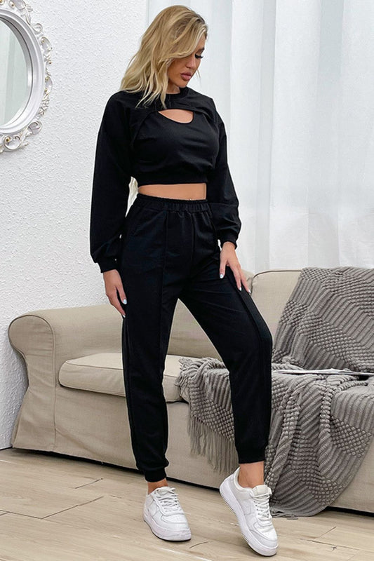 Women Cut Out Crop Top and Joggers Set