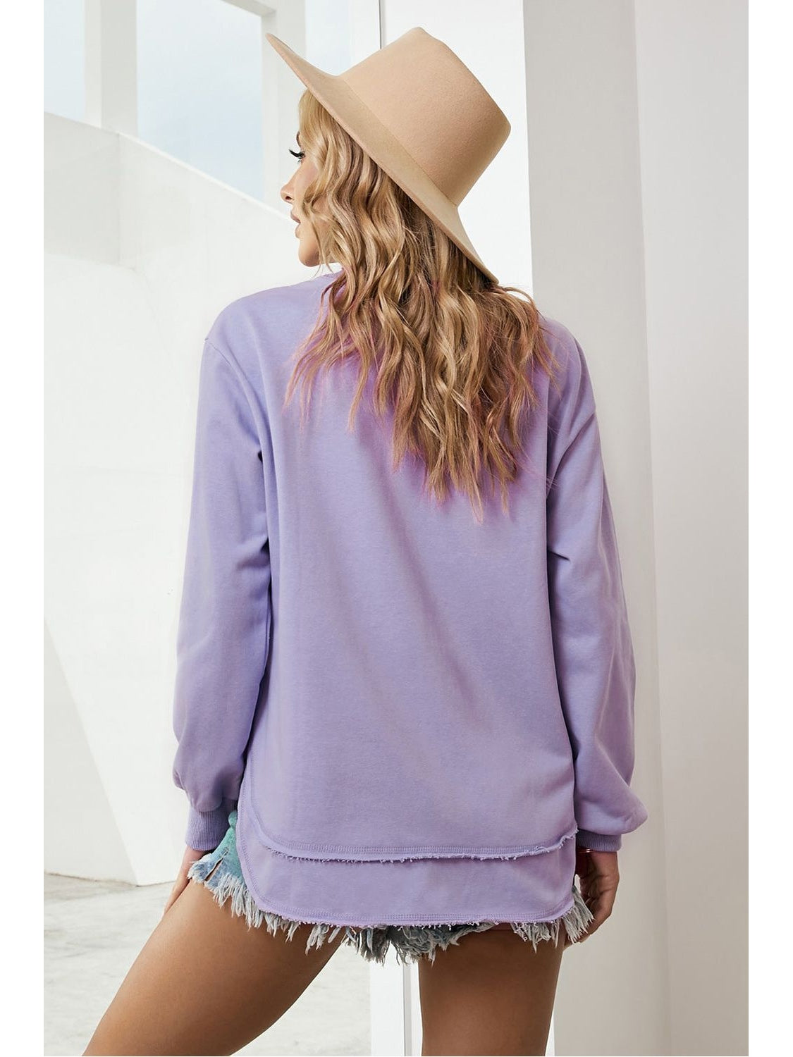 Women Side Slit Drop Shoulder Sweatshirt nicholesgifts