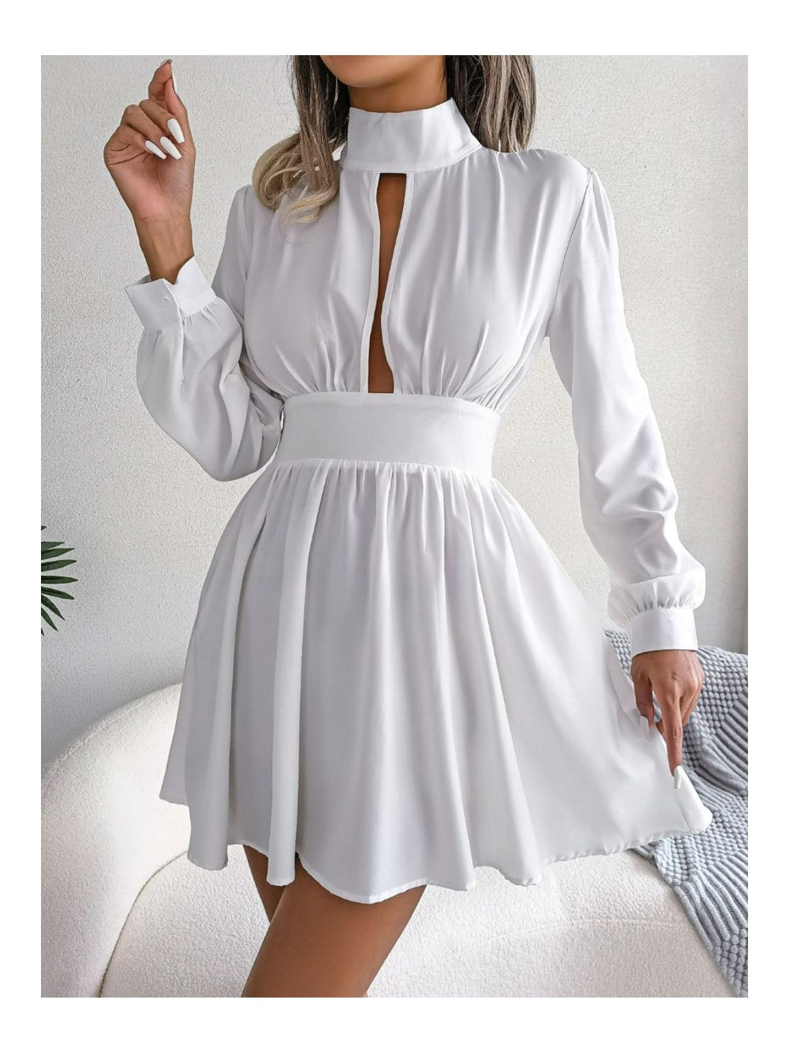 Women Cutout Turtleneck A-Line Mini Dress nicholesgifts