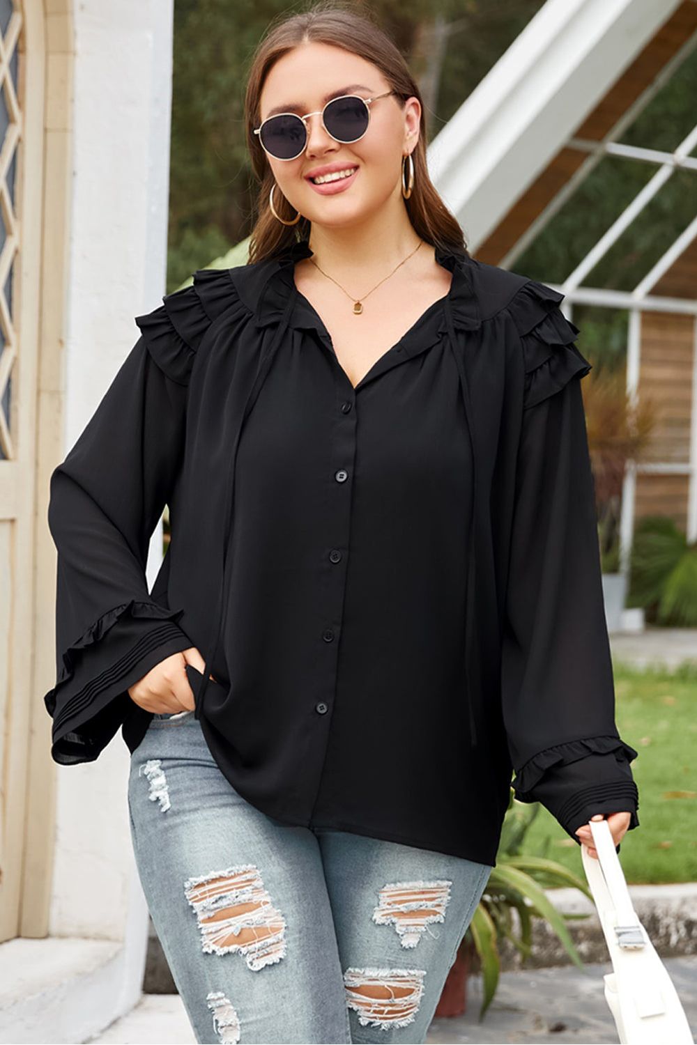 Plus Size Women Button-Up Black Shirt - NicholesGifts.online