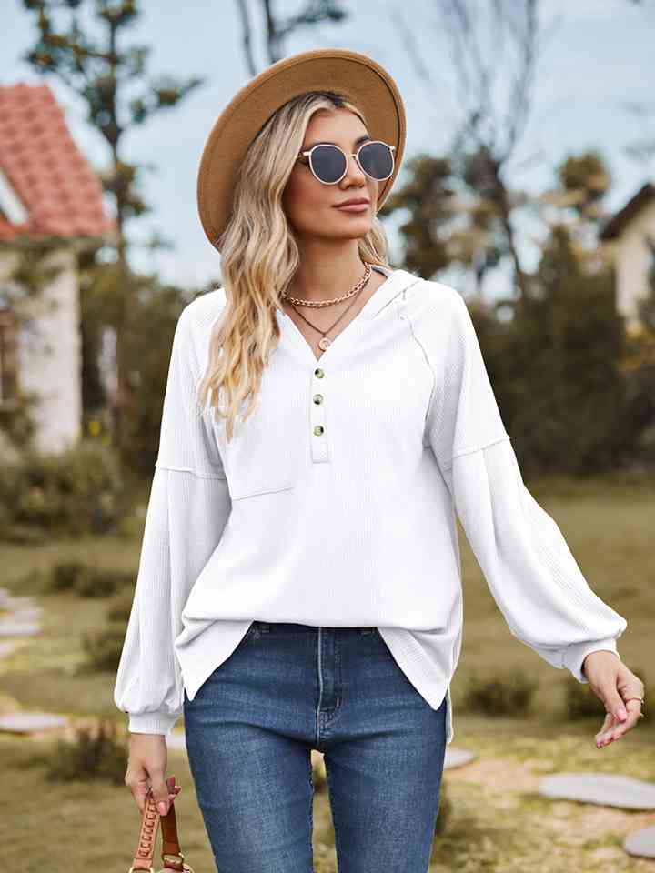 Women Dropped Shoulder Button-Down Hoodie nicholesgifts