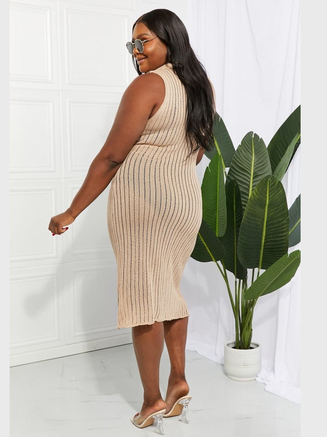 Women Openwork Johnny Collar Cover Up Dress nicholesgifts