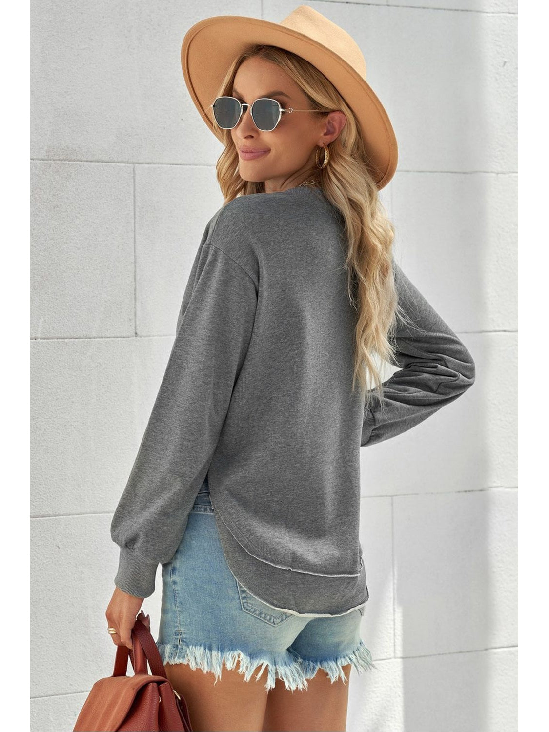 Women Side Slit Drop Shoulder Sweatshirt nicholesgifts