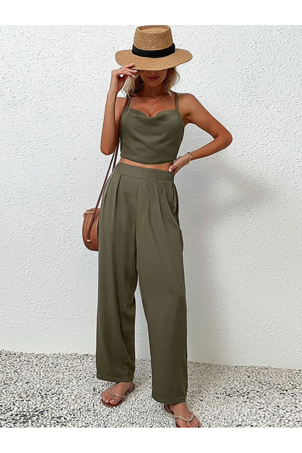 Women Crisscross Back Cropped Top and Pants Set nicholesgifts