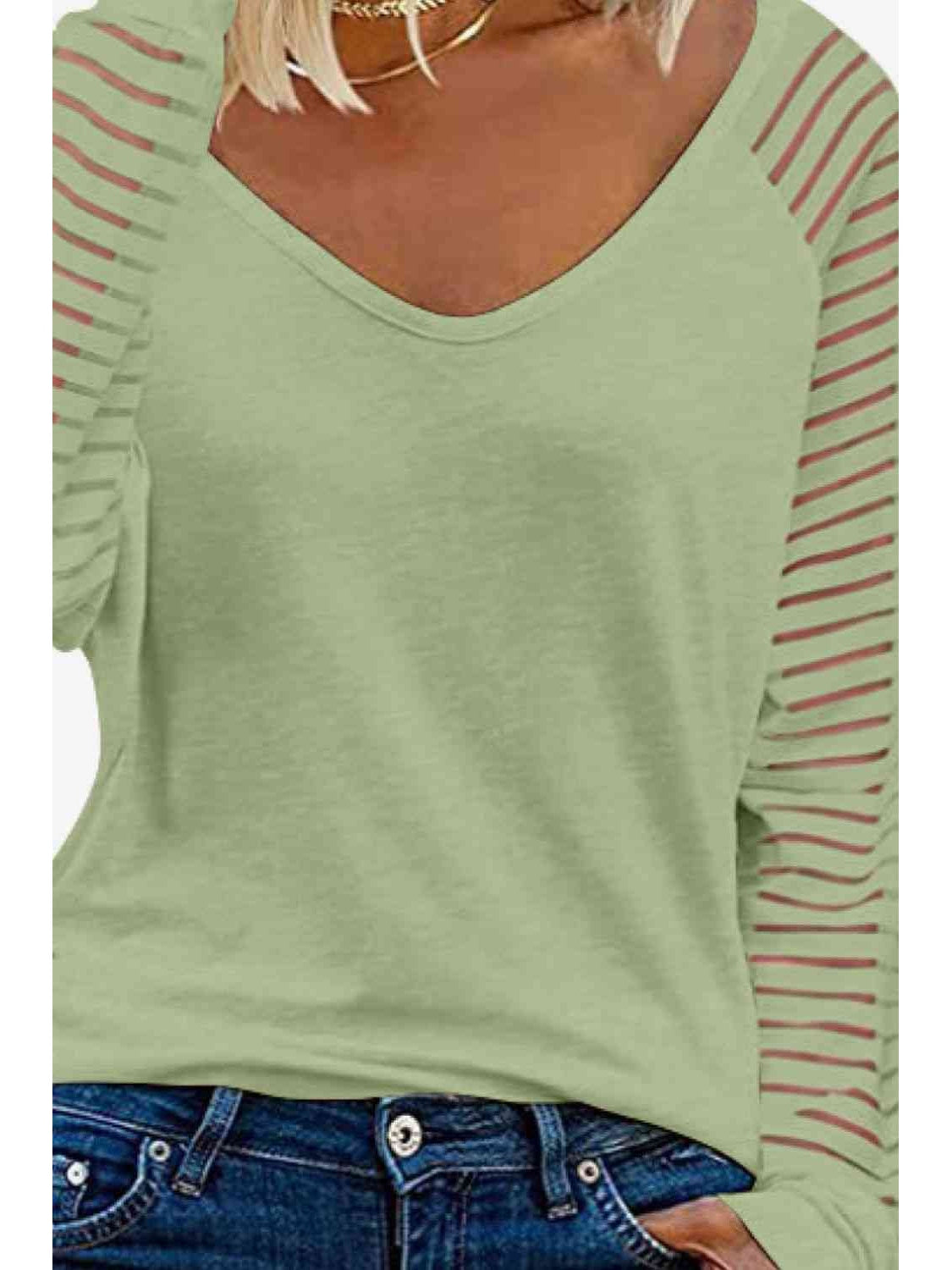 Women V-Neck Long Raglan Sleeve Top nicholesgifts