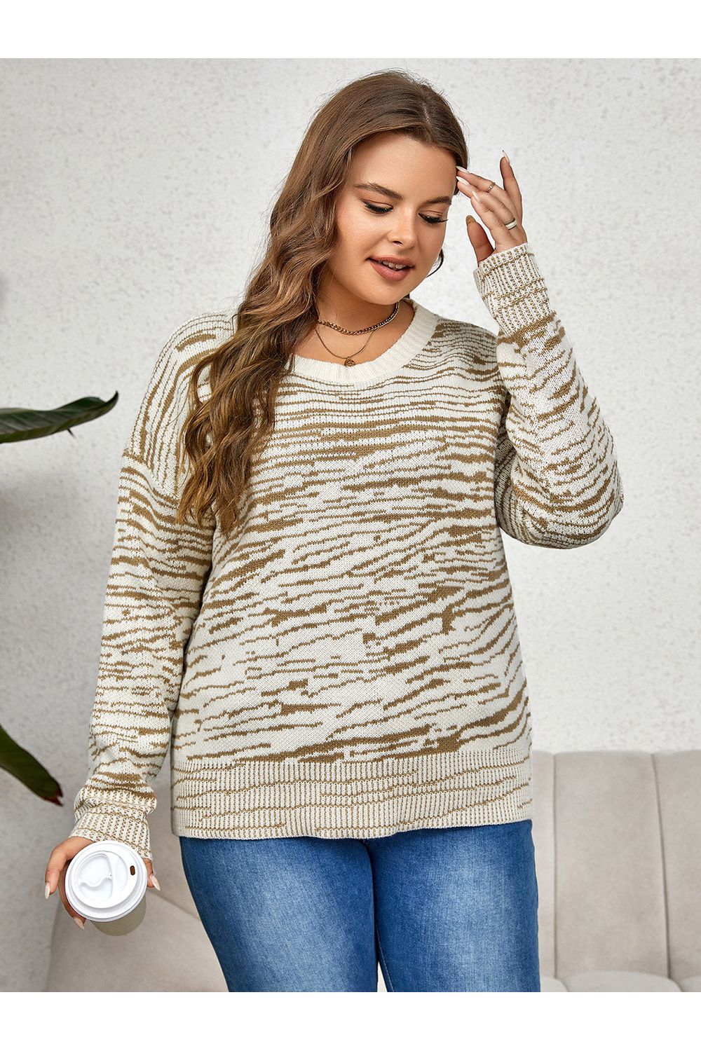 Plus Size Women Round Neck Long Sleeve Sweater - NicholesGifts.online