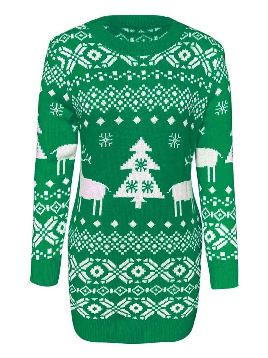 Women Christmas Element Round Neck Mini Sweater Dress