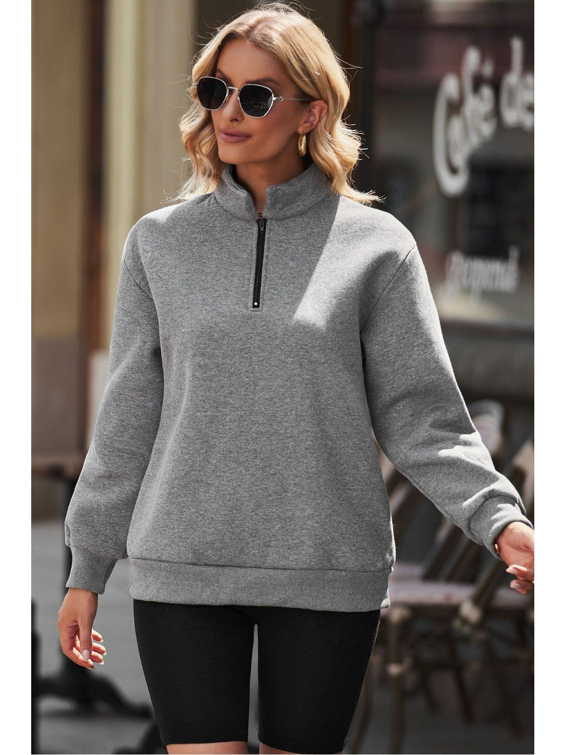 Women Quarter Zip Dropped Shoulder Sweatshirt nicholesgifts