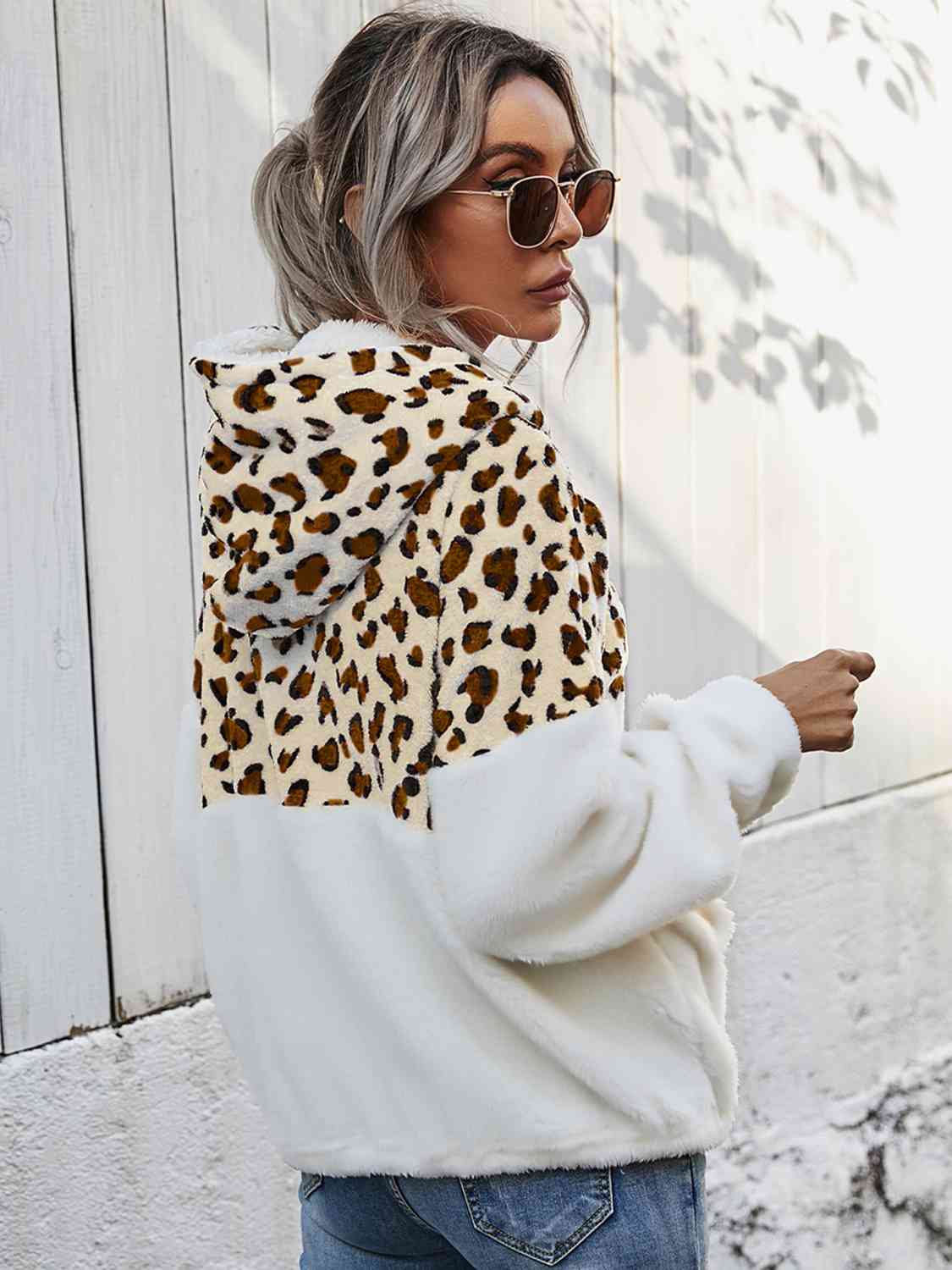 Women Leopard Half-Zip Dropped Shoulder Hoodie nicholesgifts