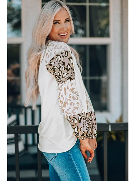 Women Leopard Round Neck Dropped Shoulder T-Shirt nicholesgifts