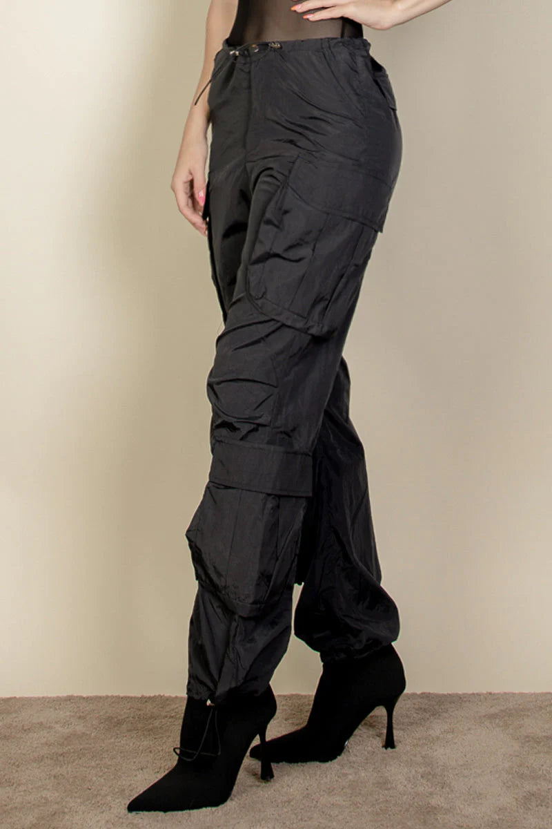 Women Flap Pockets Drawstring Ruched Parachute Pants nicholesgifts