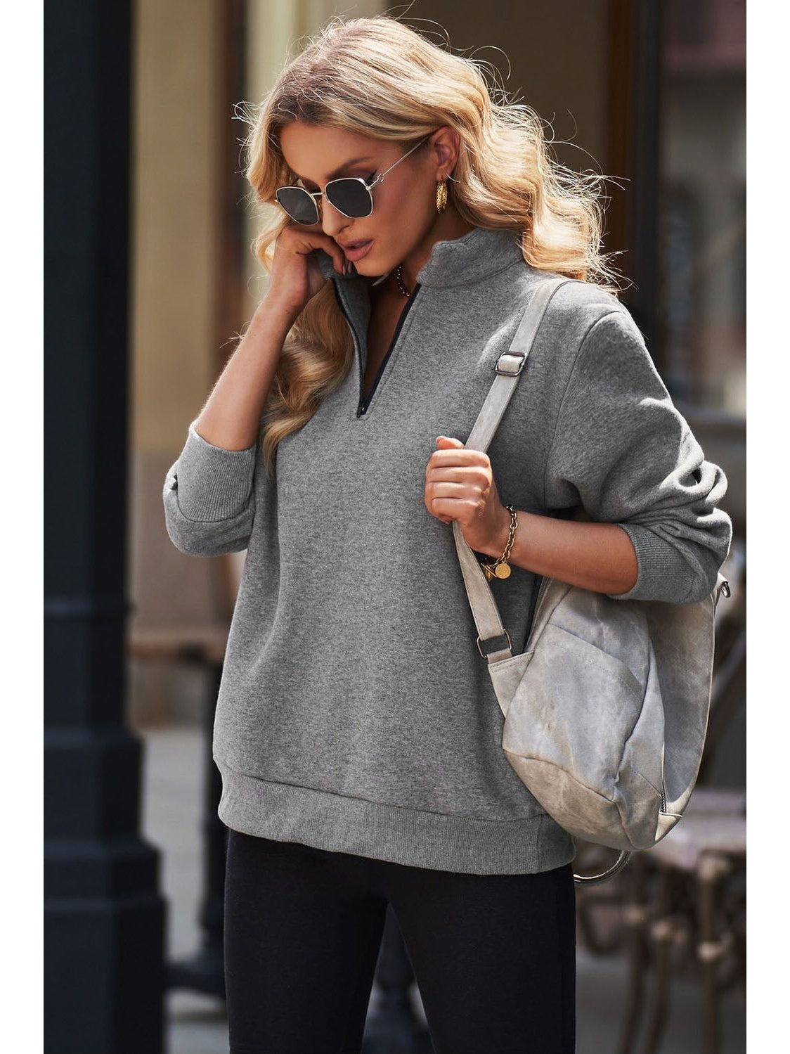 Women Quarter Zip Dropped Shoulder Sweatshirt nicholesgifts