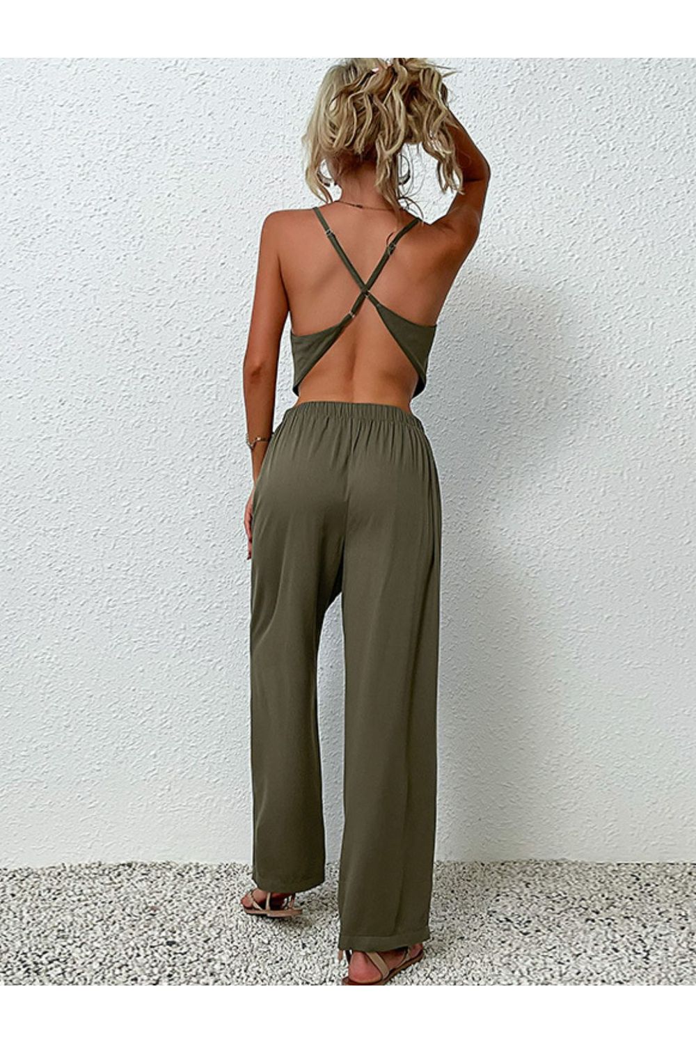 Women Crisscross Back Cropped Top and Pants Set nicholesgifts