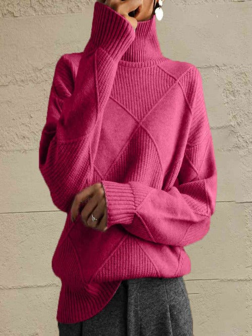 Women Geometric Turtleneck Long Sleeve Sweater - NicholesGifts.online