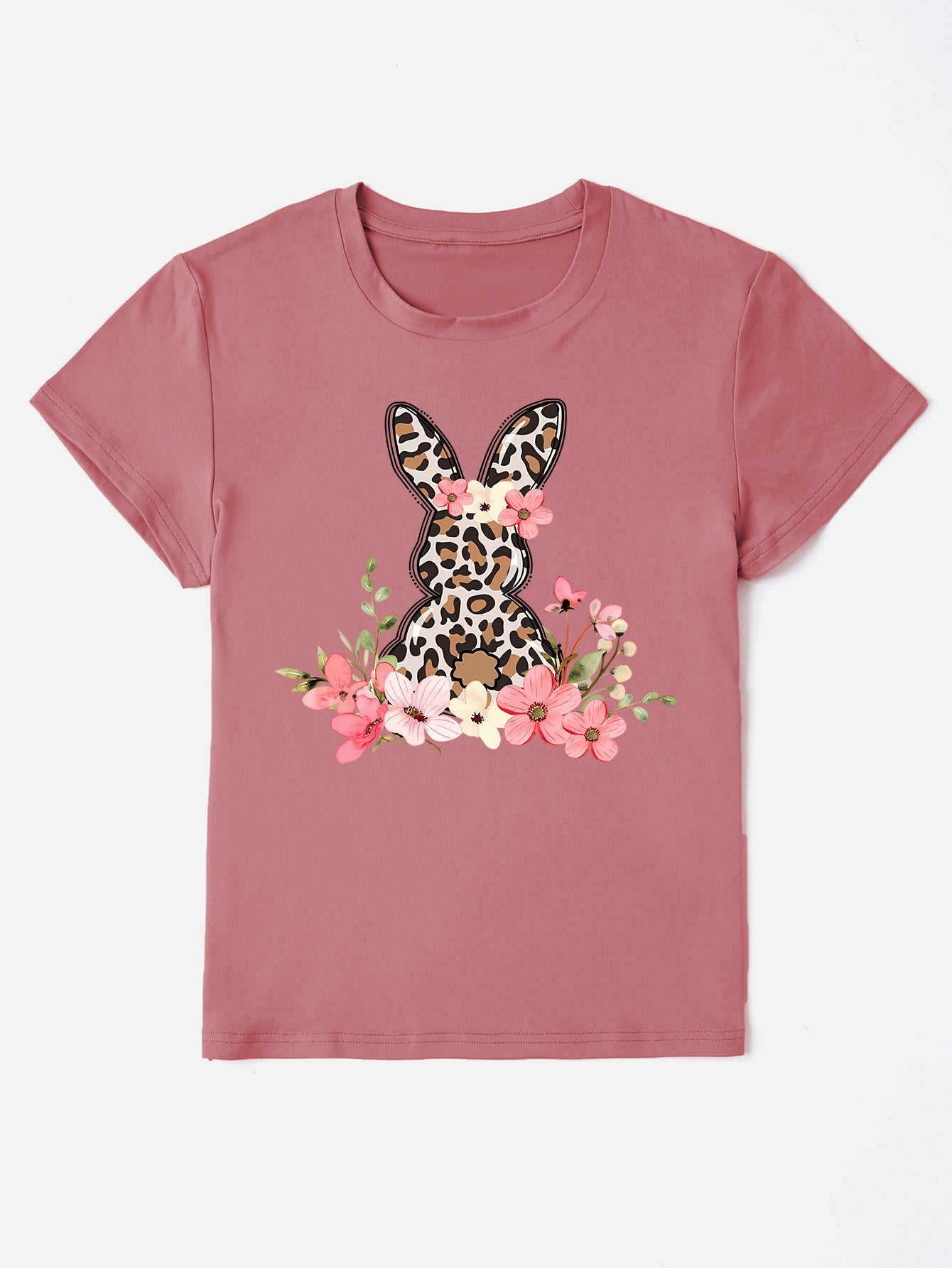 Women Rabbit Round Neck Short Sleeve Easter T-Shirt nicholesgifts