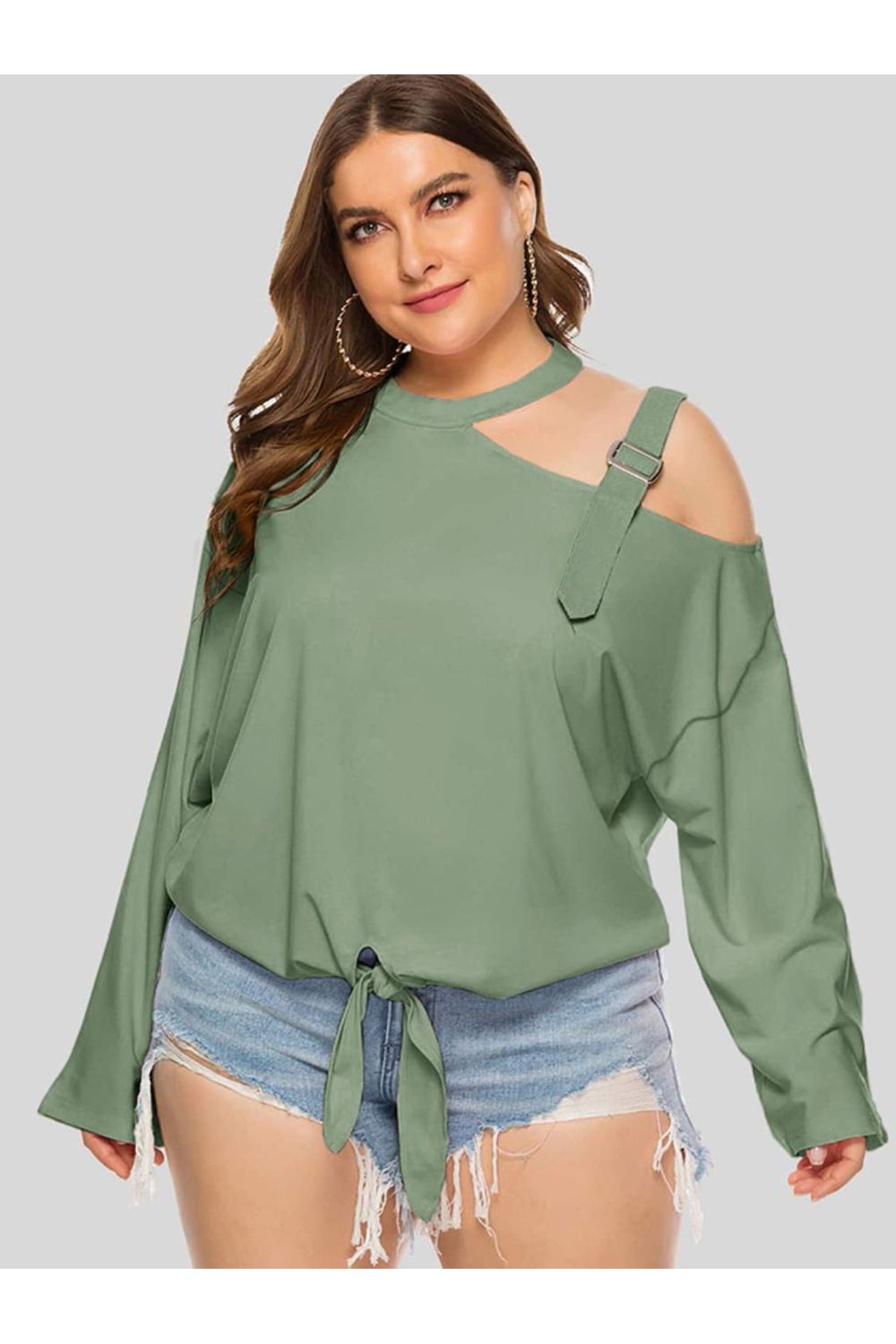 Plus Size Women Cold-Shoulder Tied Top nicholesgifts