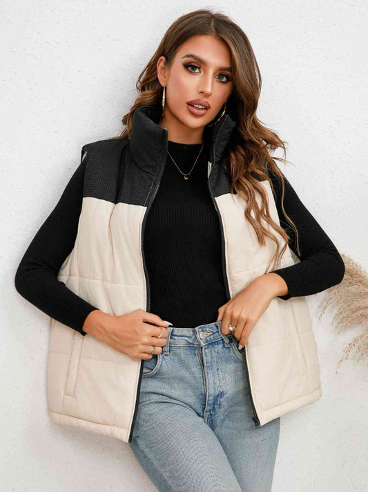 Women Two-Tone Zip-Up Vest nicholesgifts