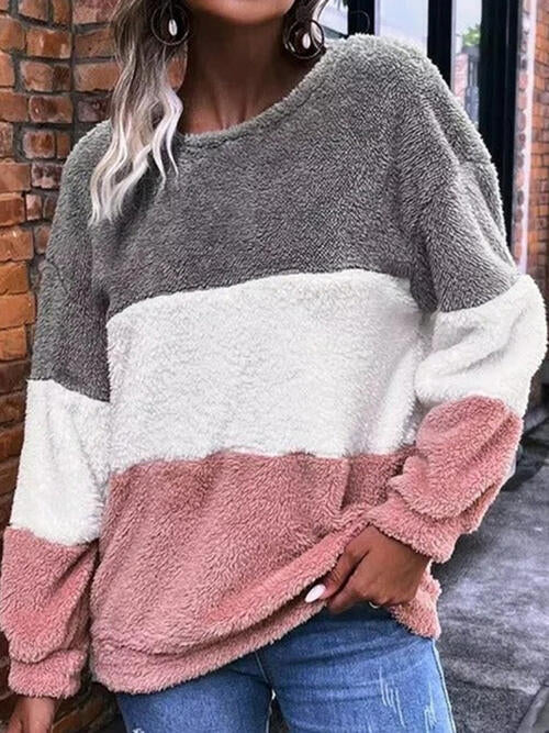 Women Color Block Round Neck Long Sleeve Sweatshirt NicholesGifts
